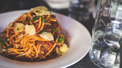 Spaghetti bolognese restaurant food dish meal gourmet 