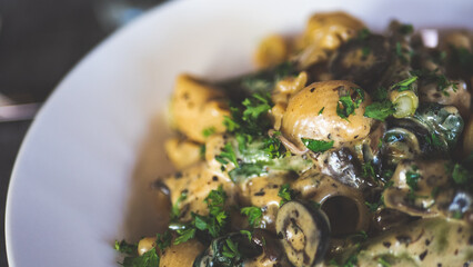 Delicious pasta in creamy white sauce olives black gourmet restaurant meal dish italian