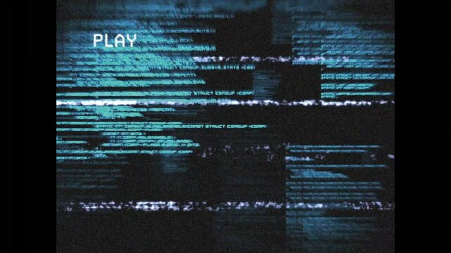 PLAY marker activating distortion shifting static bars and flickering code emulating tape noise
