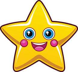 Bright Yellow Happy Star Character with Cheerful Smile and Big Blue Eyes - Ideal for Fun and Playful Design Projects