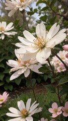 Obraz premium Delicate white flowers in a garden setting.