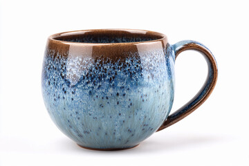 Ceramic mug with a blue gradient design on a plain background