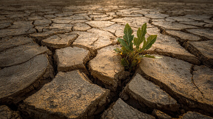 New life emerges from cracked earth in a drought-stricken area