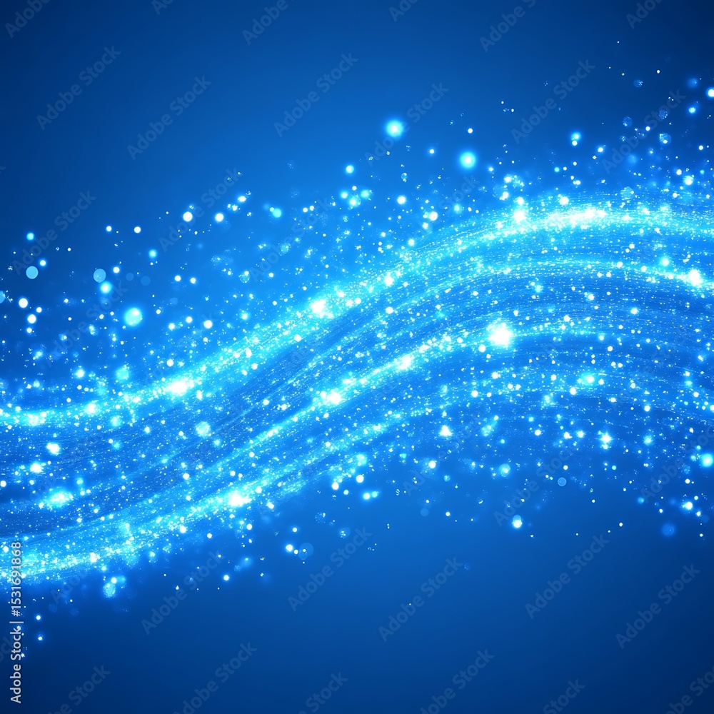 Poster abstract blue light wave design with sparkling particles