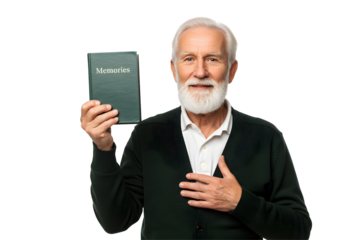 Senior Man Cherishing Past Memories with Old Book