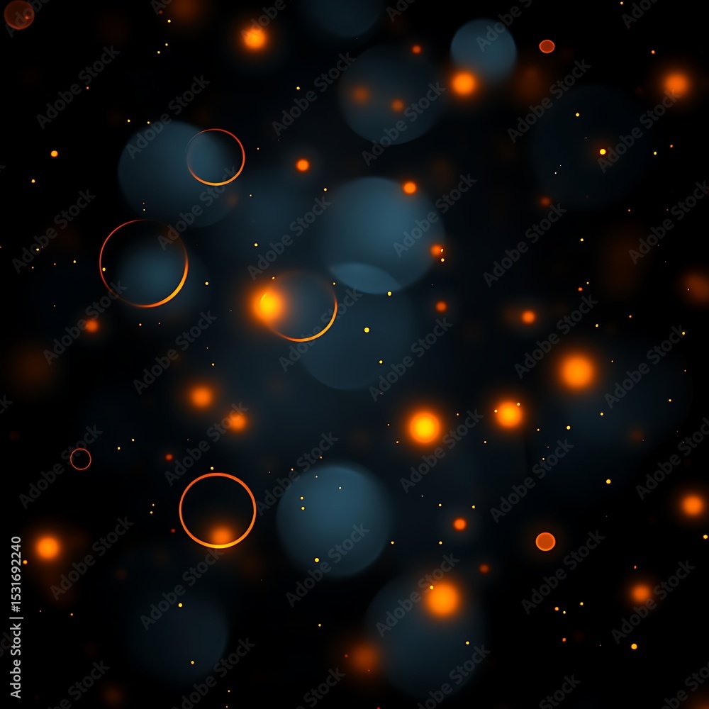 Poster abstract bokeh pattern with orange and blue highlights on a dark background