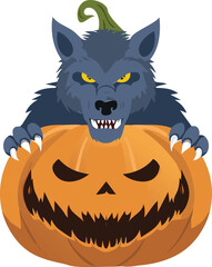 Fototapeta premium pumpkin werewolf halloween isolated