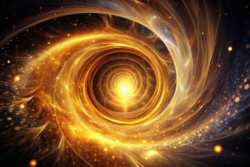 Obraz premium Golden Spiral Vortex of Light and Energy, a Celestial Dance of Shimmering Particles and Radiant Glow, Beckoning Towards an Unknown Destination