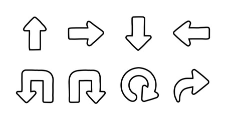 Collection of Arrow Sign Icons Showing Up, Down, Left, Right and Turning Directions