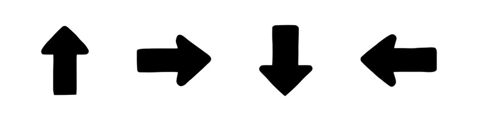 Set of Four Directional Arrows Indicating Up, Right, Down, and Left on a White Background