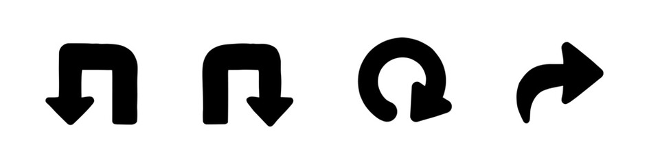 Four Black Arrows in Distinct Shapes Against a White Background
