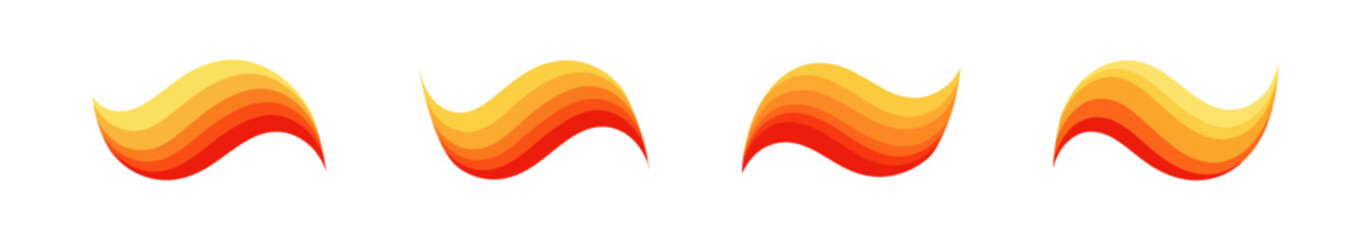 Four Abstract Wavy Fire-Toned Shapes Against White Background