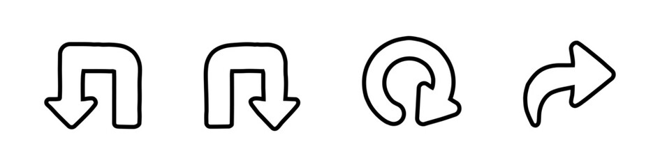 Assorted Hand Drawn Arrow Directional Shapes Indicating Reversal and Redirecting