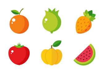 Flat design colorful fruit icons set