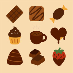 Chocolate Icons Set: Cupcake, Candy, Coffee & More