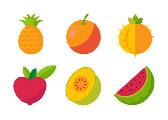 Six colorful flat lay fruit icons