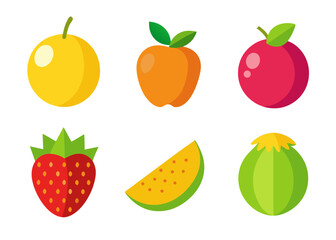 Simple flat design fruit icons set