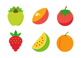 Simple flat icons of six different fruits