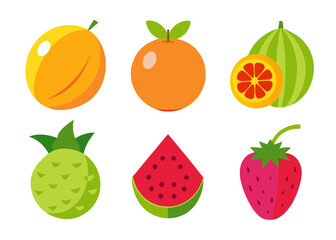 Six colorful flat lay fruits illustration