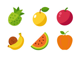 Six colorful flat fruit icons illustration