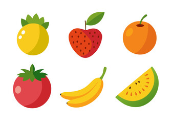 Flat design fruit icons set illustration