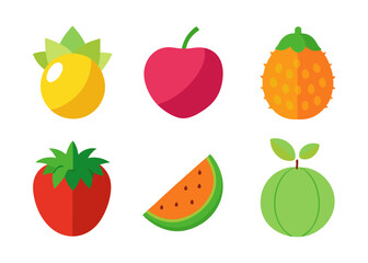 Six colorful flat fruit icons set