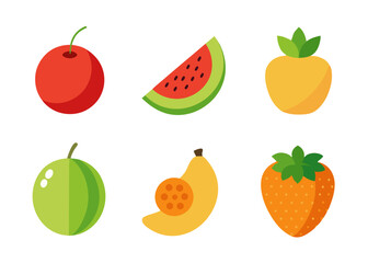 Six colorful flat fruit icons set