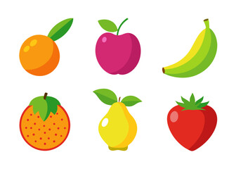 Six colorful flat fruit icons illustration