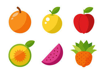 Flat design fruit icons set illustration