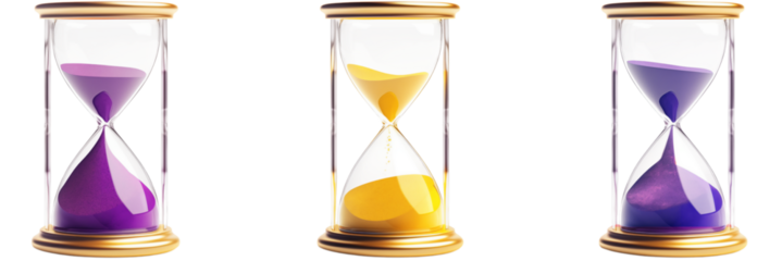 Three Hourglasses: Time Management Concept on transparent background png