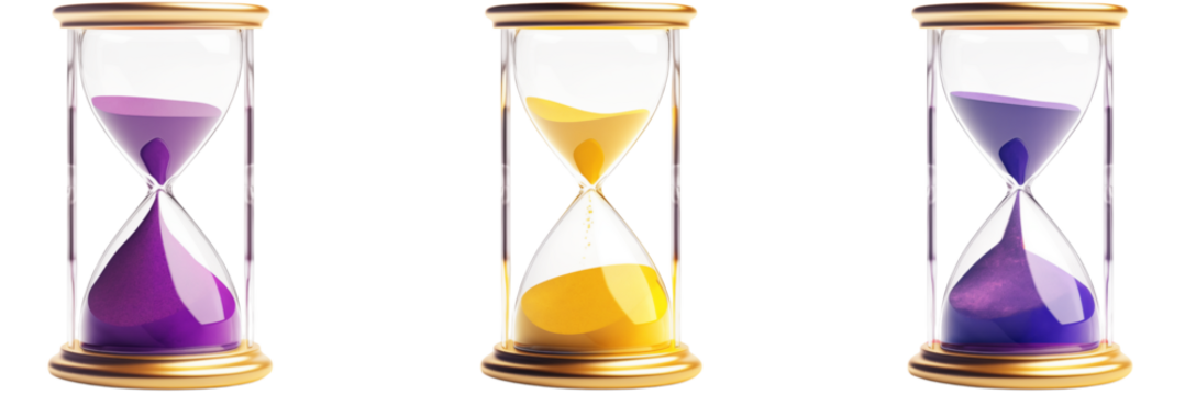 Three Hourglasses: Time Management Concept on transparent background png
