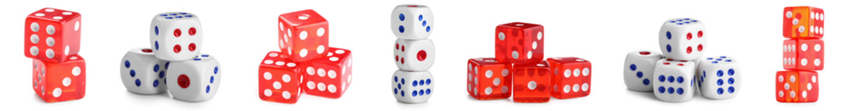 Set of many dices on white background