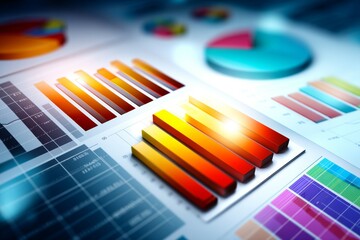 Colorful financial graphs and charts highlighting business data trends