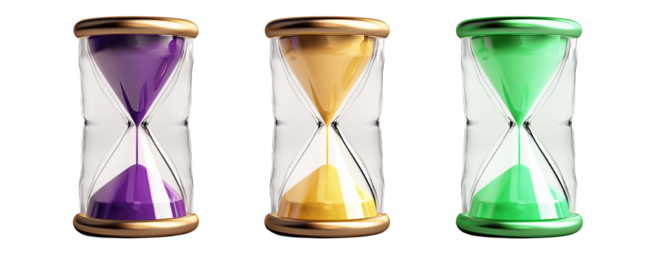 Colorful Hourglasses: Time Management & Decorative Sand Timers on transparent background png - Powered by Adobe