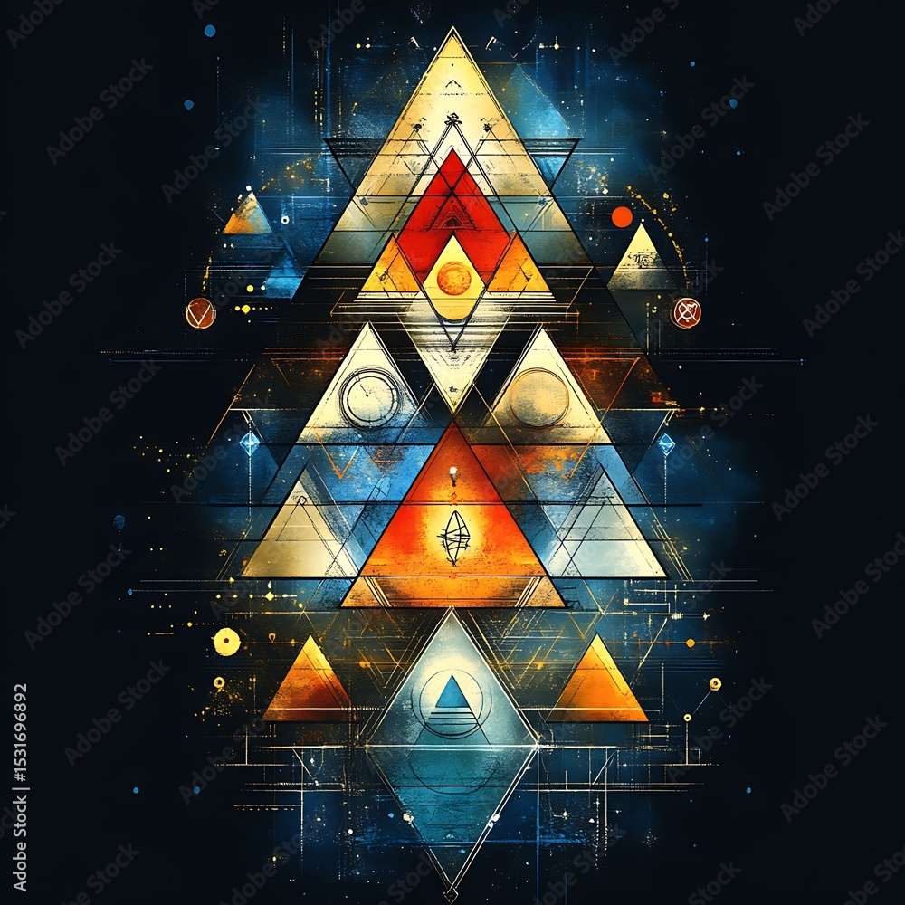 Poster abstract cosmic triangle art with celestial elements