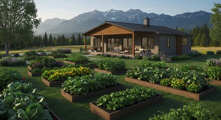 Mountain View Ranch House with Expansive Vegetable Garden Design