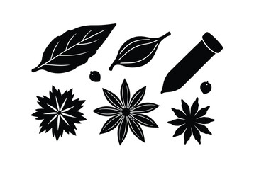 Fototapeta premium Autumn spices and herbs set in warm rustic theme vector art illustration