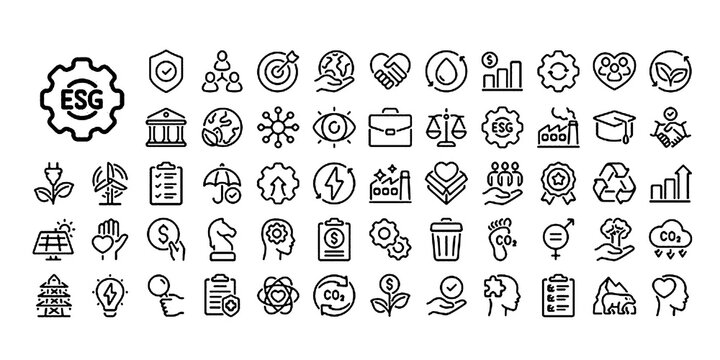 ESG Environmental Social Governance concept editable stroke outline icons set