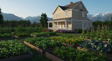 Charming Farmhouse with Expansive Vegetable Garden and Mountain View