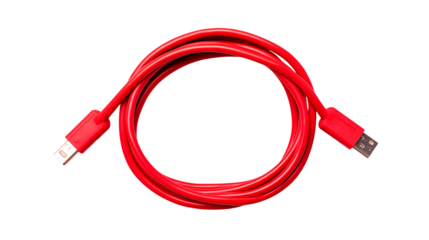 Red USB Cable Coiled on transparent  Background Technology Accessory