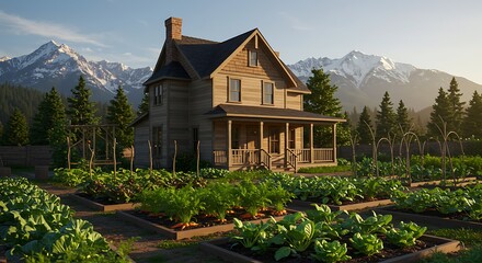 Mountainside Farmhouse with Lush Vegetable Garden A Serene Rural Retreat