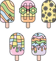 Set of cute and colorful retro popsicle elements collection design illustration 