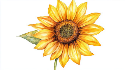 Obraz premium This hand drawing of a yellow sunflower, created as a watercolor botanical illustration, appears on an isolated white background, celebrating the beauty of a summer flower.