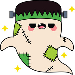 Cute cartoon halloween ghost frankenstein costume design illustration 