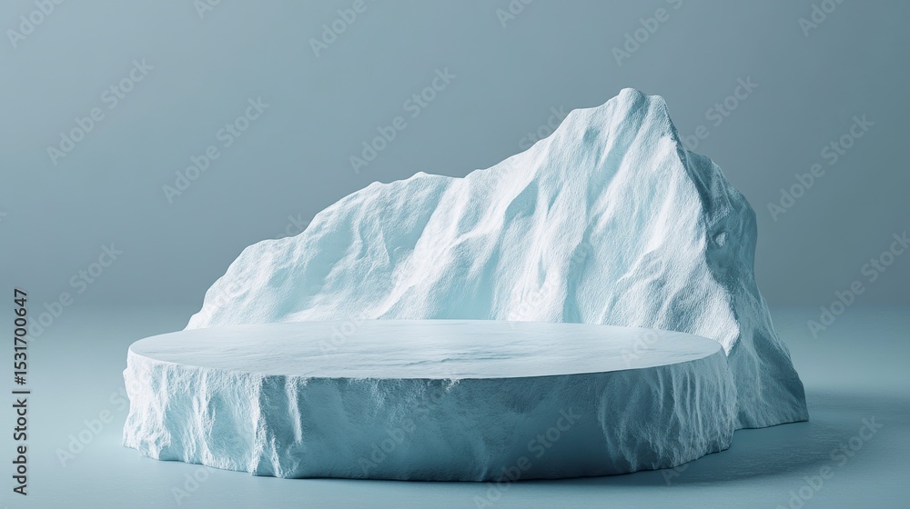 Poster iceberg platform with a mountain-like structure, isolated on a light blue background.