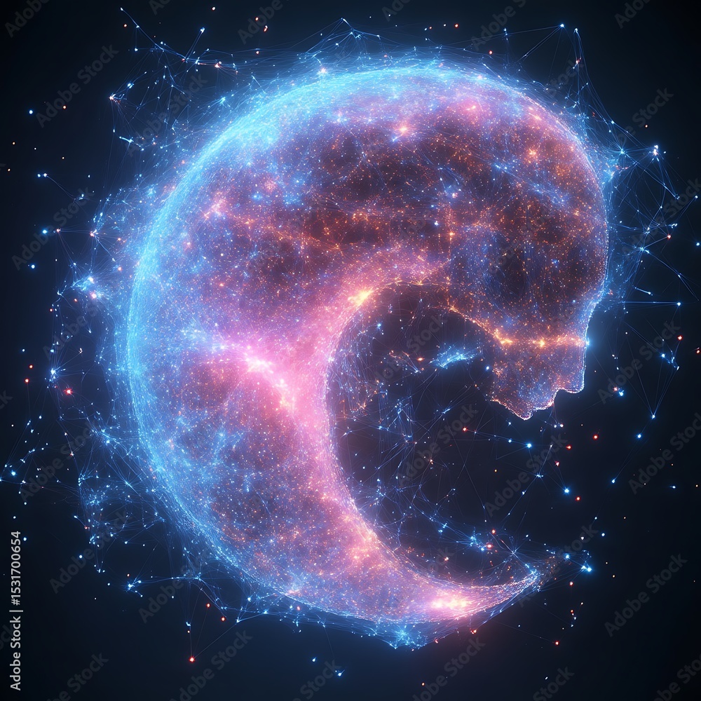 Poster abstract digital art of a stylized, glowing, human-like form. a swirling, luminous entity, surrounde