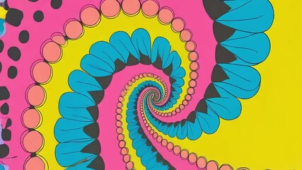 A colorful cartoon spiral with psychedelic patterns creates a hypnotic and endless zooming animation - Powered by Adobe