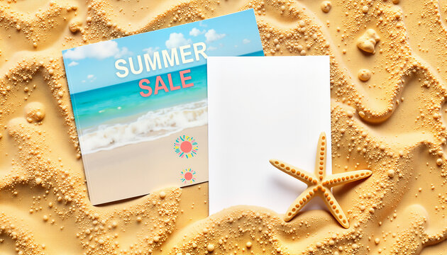 Summer sale flyer on sandy beach background