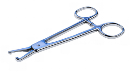 Close up of retractors opening skin and muscles during a surgical operation, isolated on a transparent background, emphasizing precision and medical intervention