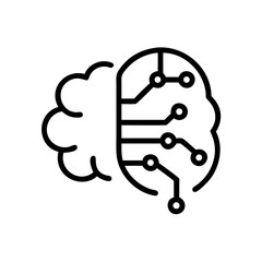 Abstract brain graphic with circuit design on one hemisphere icon
